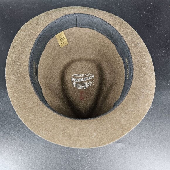 Pendleton Fedora Hat Lid Medium 22" Green Olive Wool Leather Band Classic USA - Picture 6 of 9